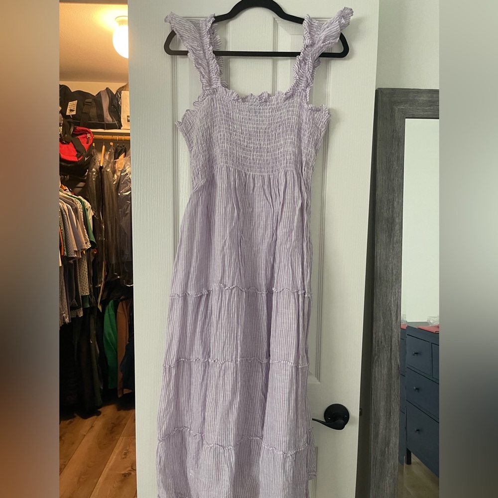 Hill House The Ellie Nap Dress - Lilac Stripe Linen